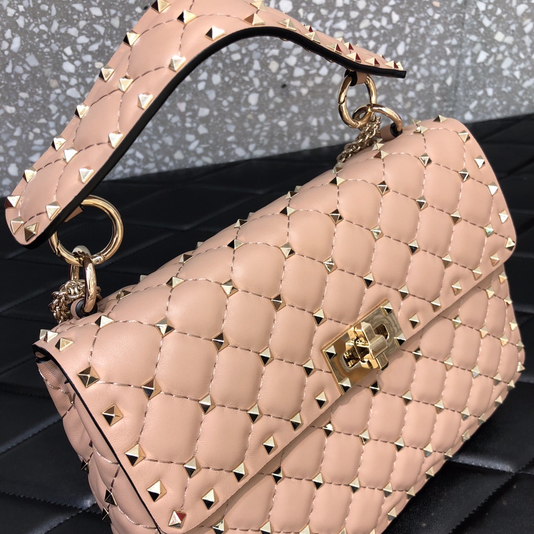 Valentino Garavani Rockstud Spike Medium Chain Bag in Nude Supple Lambskin Nappa